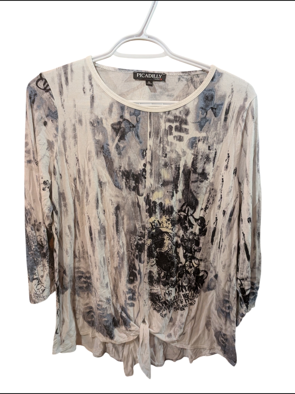 Beige Abstract Tie-Front Women's Top